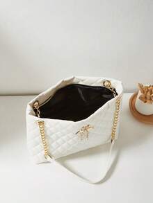 Bộ 2 món tua rua họa tiết kim cương giả da tối giản cho nữ: Túi tote đeo vai sức chứa lớn, Túi mua sắm, Túi xách công sở thêu hoa đi học, Quà tặng cho phụ nữ, Ví đựng tiền trang điểm - trắng - Xem 6