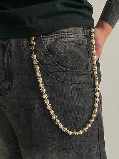 1 chiếc dây đeo quần jeans đính ngọc trai giả, phụ kiện thời trang cá nhân hóa dành cho nam giới, quà tặng.