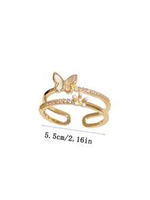 1pc Butterfly Shaped Double Ring, Personalized Design, Elegant Finger Ring, Fashionable & Unique Open Ring - 1pcs - View 4