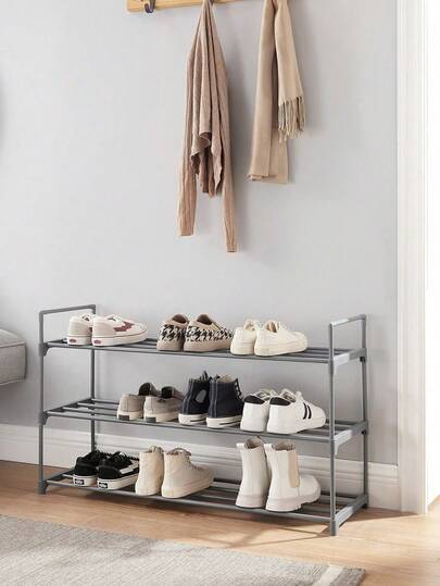 3-Tier Shoe Rack, Metal Storage Shelves Hold Up To 15 Pairs Of Shoes, For Living Room, Entryway, Hallway And Cloakroom, 92 X 30 X 54 Cm, Grey