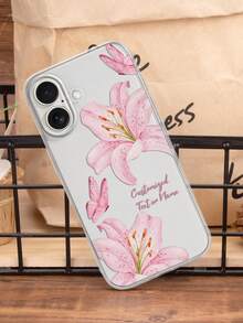 1pc Customized Floral Pattern Phone Case With Name Text, Anti-Drop Clear Case Compatible With IPhone 11/12/13/14/15/16/16Pro/16Plus/16ProMax, Great Gift For Family And Friends - Clear - View 5