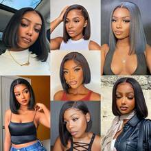 KLKL Natural Black Lace Front Wig Human Hair Transparent Lace Frontal Bob Wigs Human Hair 180% Density Wig - Natural Black - View 9