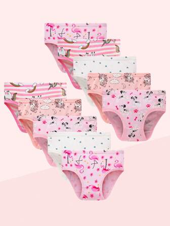 少女10入組粉紅色內衣套裝，印有獨角獸和火烈鳥圖案