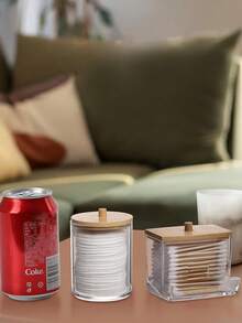 4 piezas Soporte para cosméticos, Organizador de cosméticos para baño, Caja de almacenamiento de maquillaje, Estante dispensador con tapa de bambú - Multicolor - Ver 7