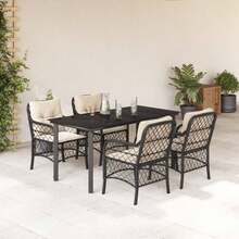 vidaXL Set da Pranzo da Giardino 5 pz Nero con Cuscini in Polyrattan - nero - Visualizzare 1