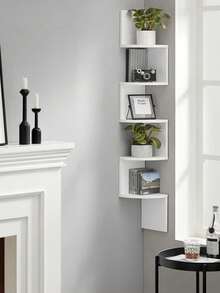 Corner Shelf, Wall Shelf, Zigzag Shaped Shelf, Bookcase, White - White - View 1