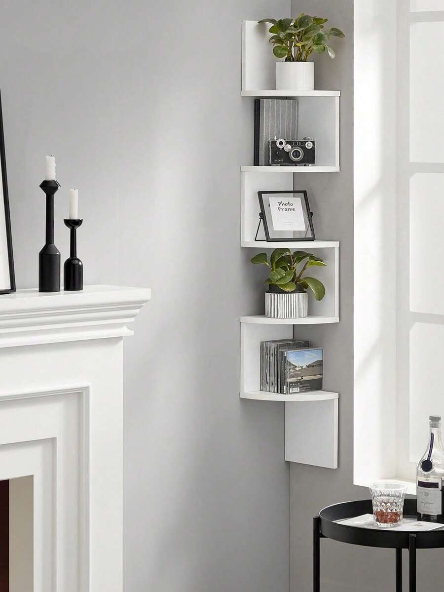 Corner Shelf, Wall Shelf, Zigzag Shaped Shelf, Bookcase, White - White - View 1