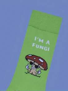 A Pair Of Cartoon Mushroom Patterned Men's Mid Length Socks. Made Of Soft And Breathable Fabric, Suitable For Casual Wear In Summer. Cute Socks, Fun Accessories, Dreamy Design, Comfortable Fit, Playful Style - Multicolor - View 3