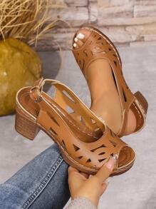 Sandali infradito traforati, scarpe casual estive piatte alla moda con punta aperta per signore