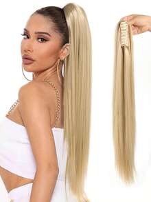 24 Inch Long Straight Ponytail Hair Extensions Synthetic Fake Pony Tails Hairpieces Clip In Ponytail Extension For Women Girls Daily - Multicolor - View 12