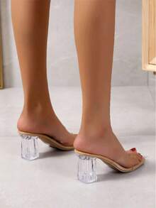 Women's Transparent PVC Sexy Elegant Crystal Heel Mule Clogs Open Toe High Heel Sandals, Summer - Apricot - View 3