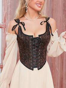 Fashion Womens Sexy Vintage 1920s Renaissance Lace Trim Corset Bustier - Brown - View 5