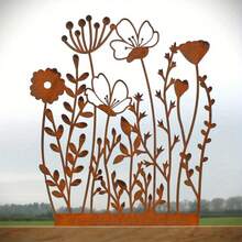 1 Stück Landhausstil Metall Wildblumen Dekoration Bodenstecker, natürlich verwitterter rostiger Outdoor-Metallskulptur, Gartendekoration, Hof-Accessoires, Gartendekoration, Zaundekoration, Pflanzgefäß-Füller, Heimdekoration