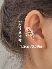 1 pieza Pendientes de clip de metal de color dorado con doble capa y decoración de rhinestones para mujer, adecuado para citas, reuniones, fiestas, bailes y accesorios diarios de vestir