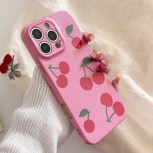 GUCADI 1pc White Small Cherry Design Phone Case Compatible With Apple Phones Waterproof Shockproof Anti-Fall Scratch Resistant - Rose Red - View 7