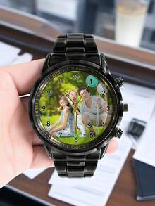 1 Pc, Custom Men's Business Watch, Personalised Photo Dial, Waterproof Alloy Watch, Customize Your Own Watch With Pictures And Words. Customised Fashion Men's Quartz Watch, Non-Mechanical Watch, Suitable For Both Men And Women, High End Gift. This Fashion Watch Is Suitable For Mums, Wives, Dads, Husbands, Boyfriends And Girlfriends To Express Your Love On Holidays Or Birthdays.