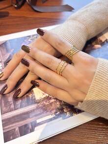 2pcs Unique Design Stainless Steel Open Rings Set - Gold 3 - View 1