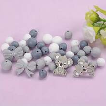 36/38/43pcs Cute Silicone Bead Set, 12mm/15mm Solid Color Koala Pattern Round Loose Beads, Used For DIY Jewelry Making, Key Chain, Pen Strap, Bracelet, Necklace, Pendant Handcraft Supplies