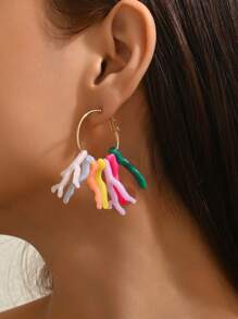 1 Pair Women Bohemian Woven Geometric Resin Faux Coral Earrings (Resin Color Random)