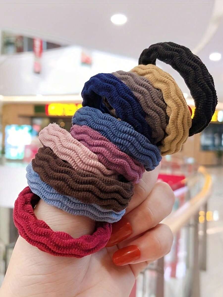 5seamless Elastic Hair Bands For Women And Girls - Thick Anti Slip Ponytail Strap Suitable For Curly Hair - Soft Knitted Fabric With Multiple Colors To Choose From, Fashionable Daily Hair Fixing Strap - 彩色 - 查看 1