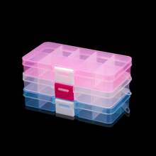 Caja de almacenamiento de plástico rectangular ajustable con ranuras, transparente, para joyería, collares, organizador de artesanía, contenedor para cuentas y joyas
