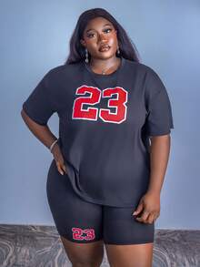 CurvyTilda Tildaharris Plus Size Women's Round Neck Digital Printed T-Shirt And Shorts Set, For Hourglass Body Shape - Multicolor - View 7