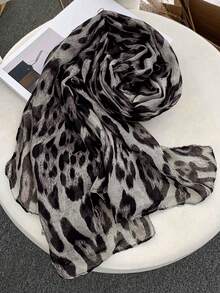 1 pieza Bufanda/Chal/Envolvente con estampado vintage de cebra y leopardo para vestido - Gris - Ver 2