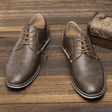 Men's Business Casual Shoes, Color Block Leather Upper, Retro Derby Shoes, KD4163 White Stitching