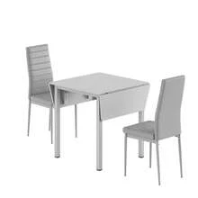 Dining Table And Chairs Set Of 2, Drop Leaf Folding Grey Kitchen Table With Grey PU Leather High Back Chair For Dining Room, Kitchen - Gray Table + 2 Gray Chairs - View 11