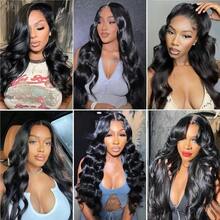 Brazilian Human Hair Bundles With Frontal Body Wave Bundles With Lace Frontal Unprocessed Virgin Quick Weave 3 Bundles With 13x4 Lace Front Pre-Plucked With Baby Hair Natural Color - Black - View 9