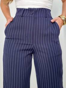 Women's Striped High Waist Wide Leg Trousers, Lightweight, Casual, Formal, Stylish And Elegant - 藍色 - 查看 5
