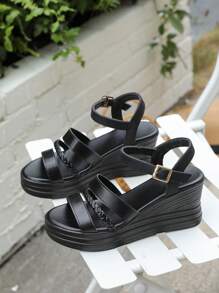 Sandales de plage décontractées à enfiler avec semelle épaisse, style romain, décoration tressée, pour femmes