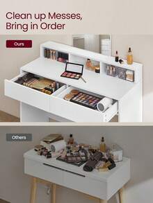 Dressing Table With Large Mirror, Vanity Table With 2 Drawers And 3 Compartments, Makeup Table, Modern, 40 X 100 X 140 Cm, White - White - View 6