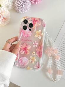 花朵手机壳，奶油色纹理，波浪边，亮面花朵贝壳彩绘，防摔手机壳，配手工串珠花朵手链配件，兼容 16/11/16 Pro/16 Plus/16 Pro Max/16 e/15 Pro Max/13/14/12/XS/XR/7G/8P，兼容Galaxy 11/12 Pro/12/12 X/13 Pro/14 Pro/15 Pro，兼容Redmi 10/9/Note9/12c/Note11 Pro/Note8 Pro，防水防震防刮。 - 彩色 - 查看 3