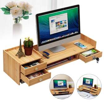 Wooden Desk Organizer With Drawers Office Supplies Computer Desktop Tabletop