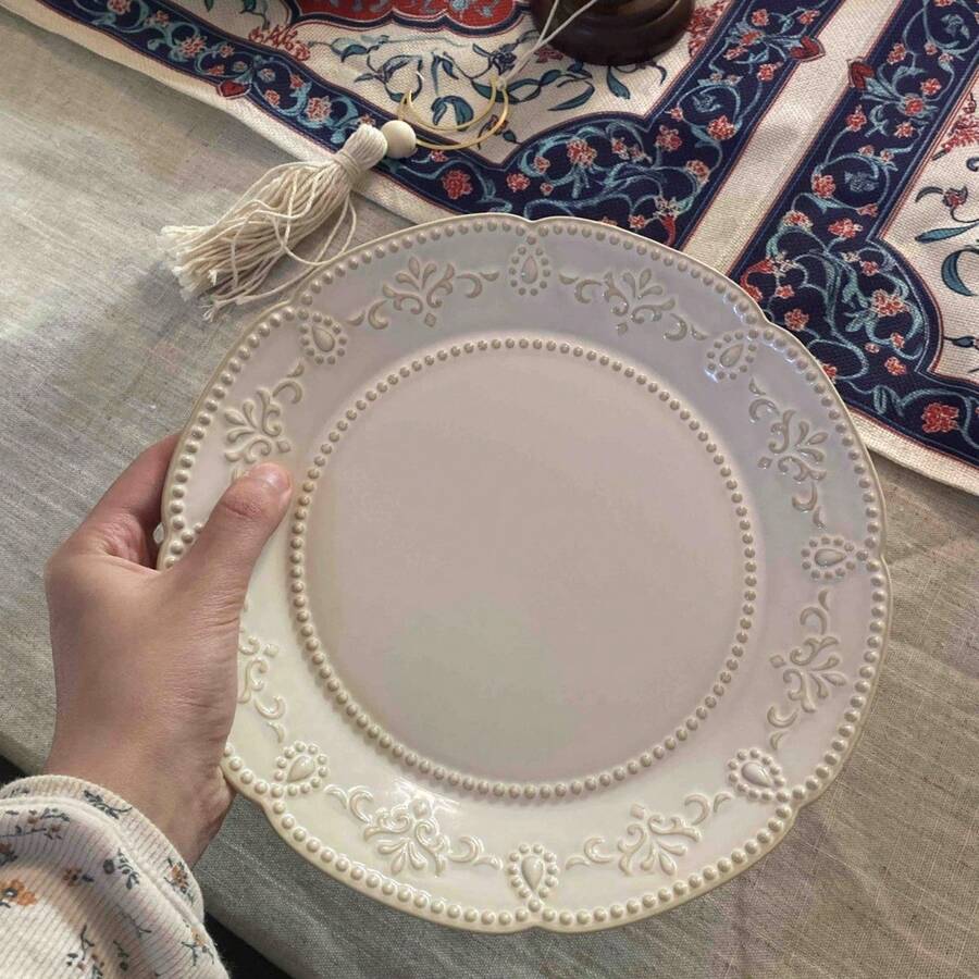 1 pieza Plato cerámico floral retro premium, plato occidental para bistec, plato para ensalada, plato para aperitivos y postres, apto para cocina, hotel, restaurante, catering, uso diario, vajilla comercial