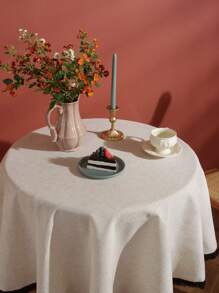 1pc Bamboo Knot Fringed Round Tablecloth, Linen Dust-Proof Design Suitable For Wedding, Holiday Party, Daily Home Use, Decorative Tabletop