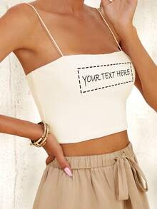 Custom Short Camisole, Women's Custom Camisole - Add Your Text (Country/Place Name/Number/Phrase/Name/Word, Etc.), You Can Choose Your Favorite Font And Color To Design Your Own Personalized Printed Camisole As A Gift For Girlfriends, Dating Couples, Etc. Comfortable And Casual, Women's Camisole, Custom Printing, Custom Camisole, Custom Tops - Apricot - View 5