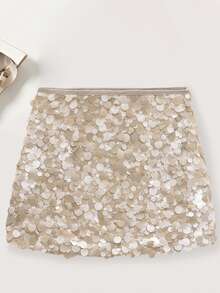 Women Mini Skirt Sequin Skirt Slim Fit Summer Bodycon Skirt Clubwear For Bar Party - Màu Khaki - Xem 4