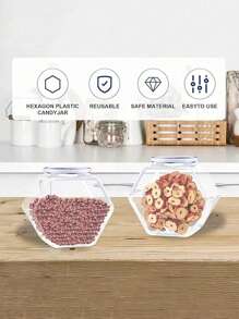 70/30 Oz Hexagonal Candy Jar With Lid, Clear Plastic Jar, Coffee Candy Display Bottle, Polished Metal Finish For Valentine's Day, Easter, Thanksgiving, Ideal Storage Container For Snacks, Cookies And Gifts, Kitchen Supplies Kitchen Decor