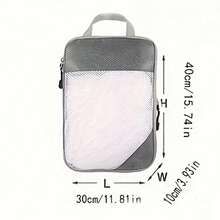 1pc XL Travel Compression Bag, Waterproof Nylon Diamond Mesh Double-Layered Clothes Storage Bag - Grey - View 2