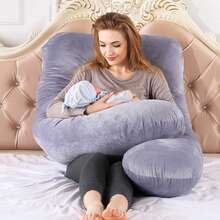 AIMECO Body Pillow, Cushion, U-Shaped Body Pillow, Multi-Functional Pillow, Lumbar Pillow, Full Body Pillow, Breastfeeding Cushion, Side Sleeping, Washable, Good Sleep, Breathable, Pregnant Women, Unisex, Sleep Aid - 深灰+粉紅色 - 查看 8