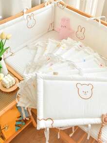 1 件婴儿床围栏保险杠垫，带卡通刺绣的柔软婴儿床保险杠，婴儿护栏防撞垫 - 彩色 - 查看 6