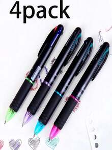 4支装炫彩四合一伸缩笔 - 0.7毫米四色凝胶墨水圆珠笔，握感舒适，适用于护士、学生和办公用品 - 书写流畅，持久耐用，是返校季和开学季必备的学校用品，也是送给同学和朋友的绝佳礼物。学校用品，返校季