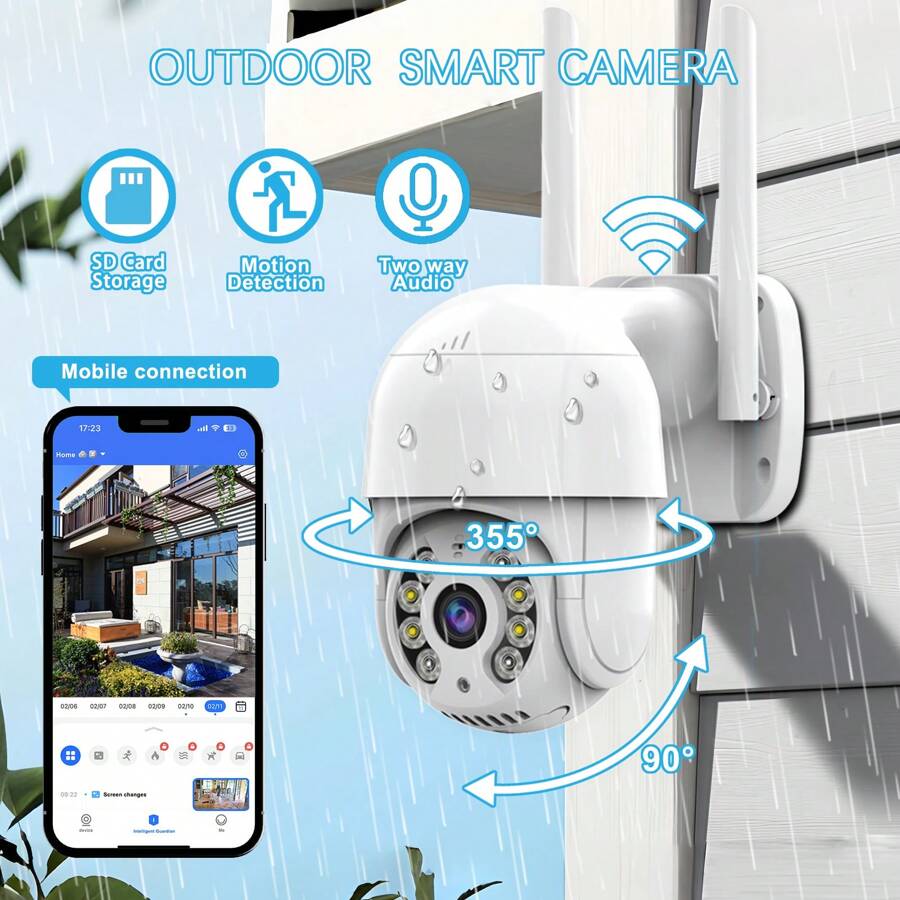[Visione notturna ad alta definizione] Telecamera di sicurezza senza fili con rotazione a 360°, 1080P, audio bidirezionale + rilevamento umano AI, sorveglianza interna/esterna domestica/aziendale impermeabile