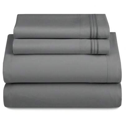 LUX DECOR 4-Piece Solid Dark Grey Color Bed Sheet Set – Brushed Microfiber Sheets With Pillowcases – Deep Pocket Design For Superior Comfort – Lightweight, Breathable, And Cooling Bedding For Daily Use – Perfect For Home & Hotel