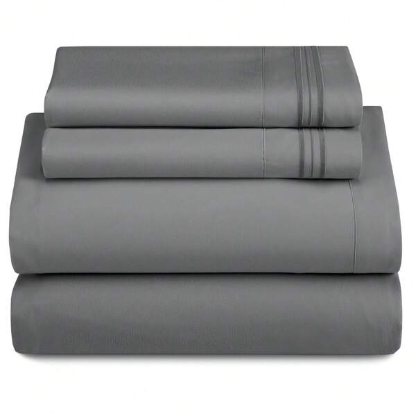LUX DECOR 4-Piece Solid Dark Grey Color Bed Sheet Set – Brushed Microfiber Sheets With Pillowcases – Deep Pocket Design For Superior Comfort – Lightweight, Breathable, And Cooling Bedding For Daily Use – Perfect For Home & Hotel