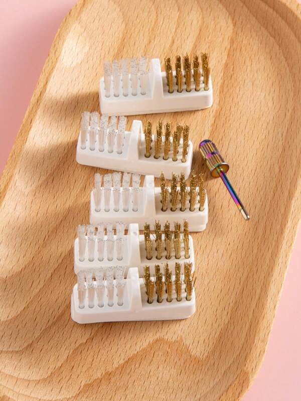 5/3/2/1pc Nail Art Bit Cleaning Brushes, Mini Nail Drill Head Clean Brush, With Copper Wire And Nylon Wire Double Brush Head ,Portable Nail Art Tools Cleaning Brush, For Nail Salon Or Home Use(Without Sanding Head)