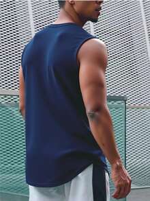 King T-shirt Playera Sin Mangas Tank Top para Hombre 100% Algodón Suave Estampado Baloncesto Basketball NYC New York City Diseño Deportivo Urbano Retro Estilo Deportivo Gráfico Temática Deportiva Balón Texto Vintage Cuello Redondo Clásico Casual Original Cómoda Suave Camiseta Deportiva Top Moda Masculina Moderna Deportiva - Azul Marino - Ver 3