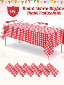 1 pieza/6 piezas Mantel de plástico a cuadros rojo y blanco de 137 * 274 cm, mantel de cuadros rojos desechable, adecuado para picnic, granja, cumpleaños, boda, mantel rectangular para fiesta - Multicolor - Ver 11